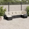  7 részes fekete polyrattan kerti ülőgarnitúra párnával