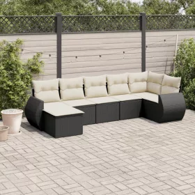    7 részes fekete polyrattan kerti ülőgarnitúra párnával