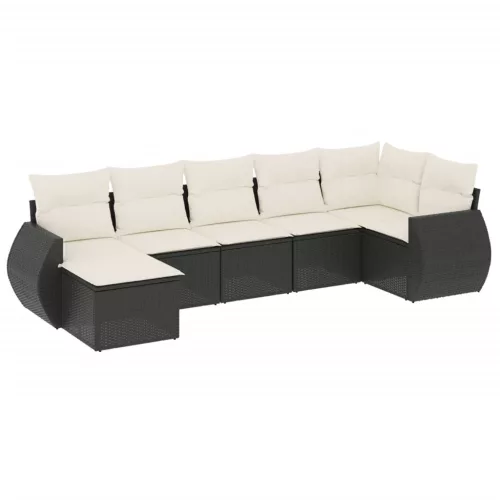  7 részes fekete polyrattan kerti ülőgarnitúra párnával