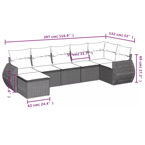  7 részes fekete polyrattan kerti ülőgarnitúra párnával