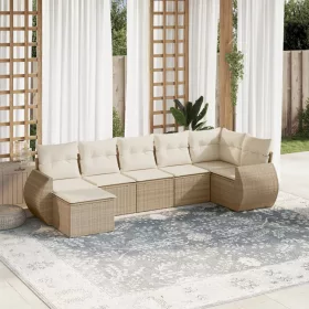    7 részes bézs polyrattan kerti ülőgarnitúra párnákkal