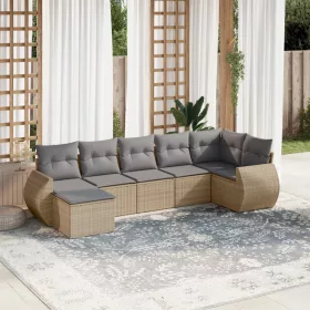    7 részes bézs polyrattan kerti ülőgarnitúra párnákkal