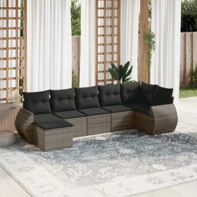    7 részes szürke polyrattan kerti ülőgarnitúra párnákkal