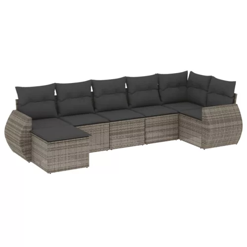  7 részes szürke polyrattan kerti ülőgarnitúra párnákkal