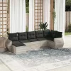  7 részes világosszürke polyrattan kerti ülőgarnitúra párnákkal