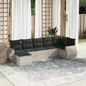    7 részes világosszürke polyrattan kerti ülőgarnitúra párnákkal