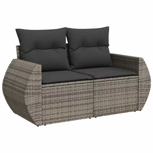  7 részes világosszürke polyrattan kerti ülőgarnitúra párnákkal