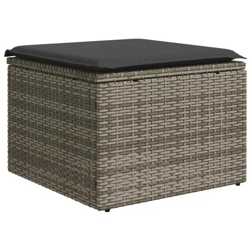  7 részes világosszürke polyrattan kerti ülőgarnitúra párnákkal