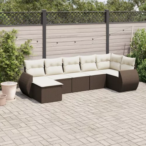  7 részes barna polyrattan kerti ülőgarnitúra párnákkal