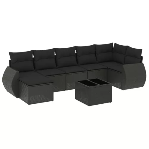  8 részes fekete polyrattan kerti ülőgarnitúra párnákkal