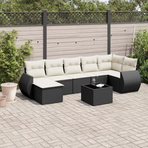  8 részes fekete polyrattan kerti ülőgarnitúra párnákkal