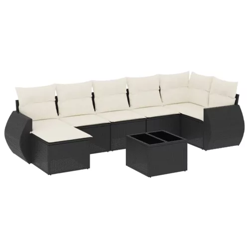  8 részes fekete polyrattan kerti ülőgarnitúra párnákkal