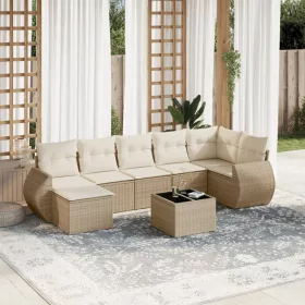  8 részes bézs polyrattan kerti ülőgarnitúra párnával