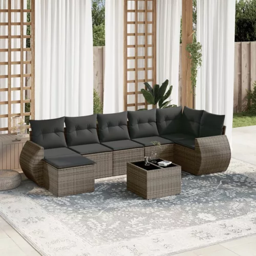  8 részes szürke polyrattan kerti ülőgarnitúra párnákkal