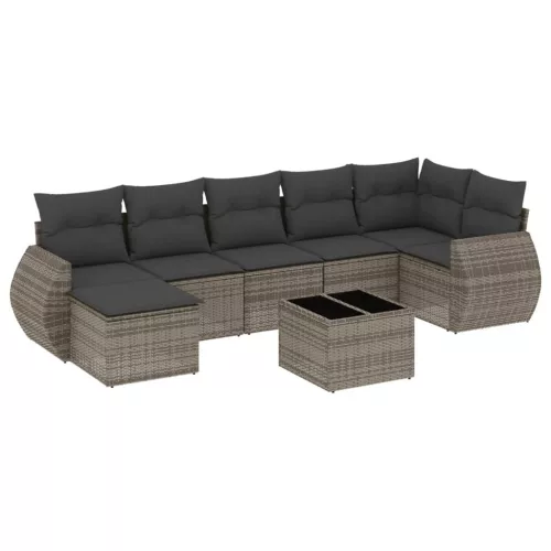  8 részes szürke polyrattan kerti ülőgarnitúra párnákkal