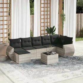    8 részes világosszürke polyrattan kerti ülőgarnitúra párnával