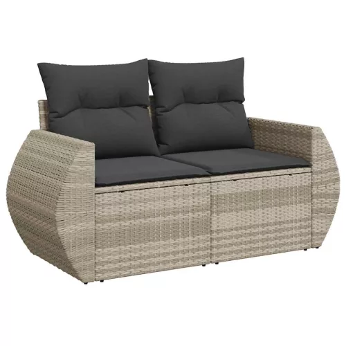  8 részes világosszürke polyrattan kerti ülőgarnitúra párnával