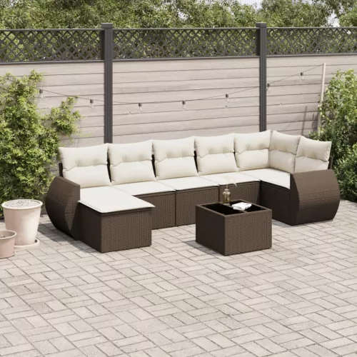  8 részes barna polyrattan kerti ülőgarnitúra párnákkal