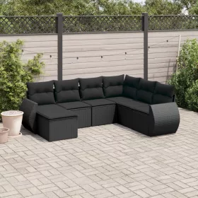    7 részes fekete polyrattan kerti ülőgarnitúra párnával
