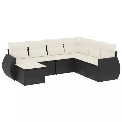  7 részes fekete polyrattan kerti ülőgarnitúra párnával