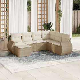    7 részes bézs polyrattan kerti ülőgarnitúra párnákkal
