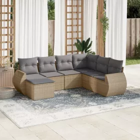    7 részes bézs polyrattan kerti ülőgarnitúra párnákkal