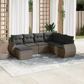    7 részes szürke polyrattan kerti ülőgarnitúra párnákkal