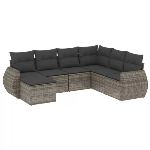  7 részes szürke polyrattan kerti ülőgarnitúra párnákkal