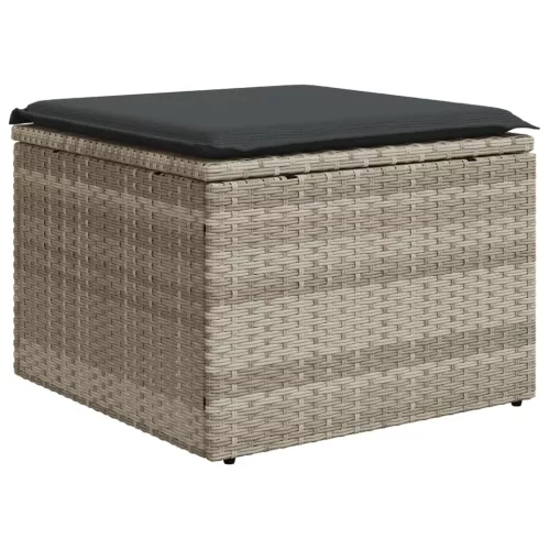  7 részes világosszürke polyrattan kerti ülőgarnitúra párnákkal