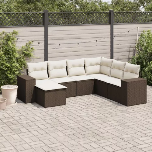  7 részes barna polyrattan kerti ülőgarnitúra párnákkal