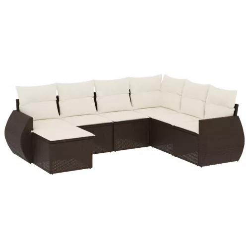  7 részes barna polyrattan kerti ülőgarnitúra párnákkal