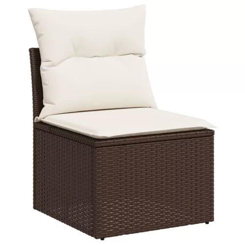  7 részes barna polyrattan kerti ülőgarnitúra párnákkal