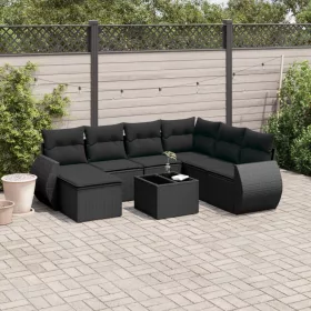    8 részes fekete polyrattan kerti ülőgarnitúra párnákkal