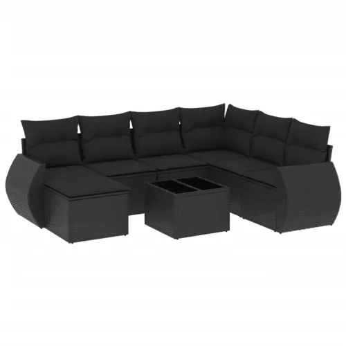  8 részes fekete polyrattan kerti ülőgarnitúra párnákkal