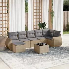  8 részes bézs polyrattan kerti ülőgarnitúra párnával