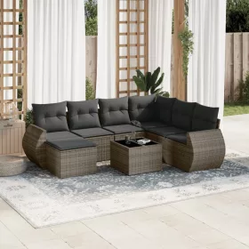    8 részes szürke polyrattan kerti ülőgarnitúra párnákkal
