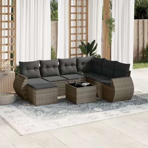  8 részes szürke polyrattan kerti ülőgarnitúra párnákkal