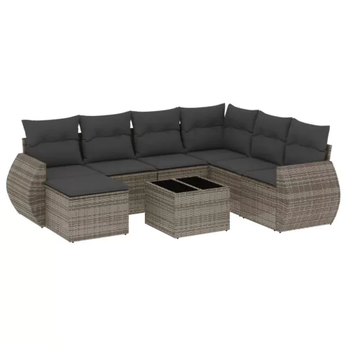  8 részes szürke polyrattan kerti ülőgarnitúra párnákkal
