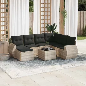    8 részes világosszürke polyrattan kerti ülőgarnitúra párnával