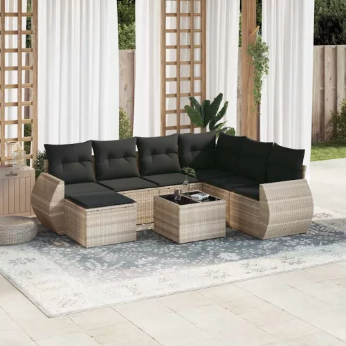  8 részes világosszürke polyrattan kerti ülőgarnitúra párnával