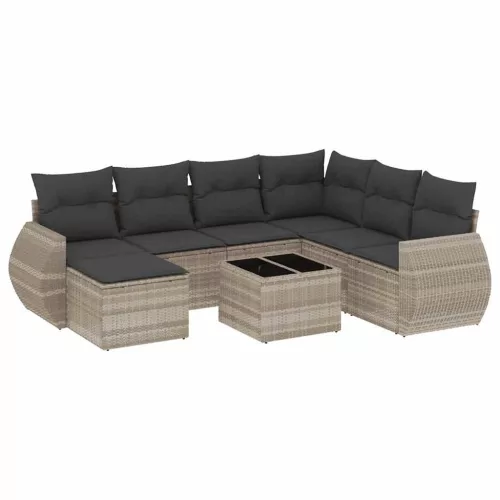  8 részes világosszürke polyrattan kerti ülőgarnitúra párnával