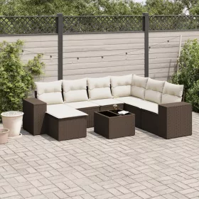    8 részes barna polyrattan kerti ülőgarnitúra párnákkal