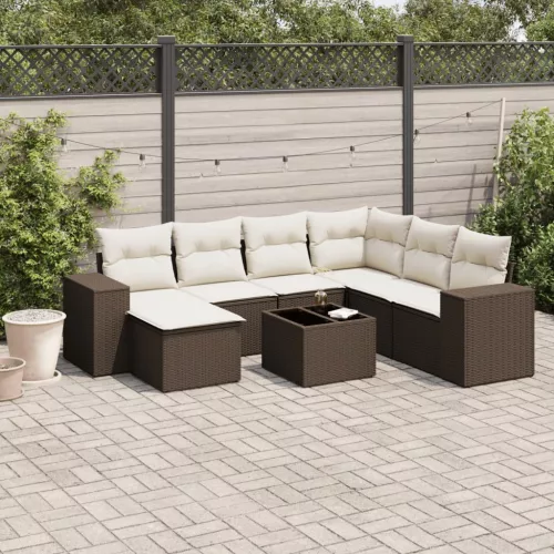  8 részes barna polyrattan kerti ülőgarnitúra párnákkal