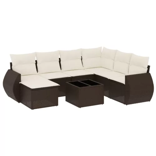  8 részes barna polyrattan kerti ülőgarnitúra párnákkal