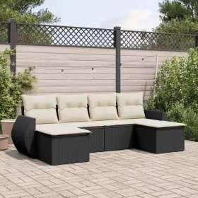    6 részes fekete polyrattan kerti ülőgarnitúra párnákkal