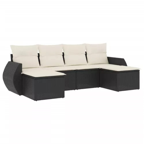  6 részes fekete polyrattan kerti ülőgarnitúra párnákkal