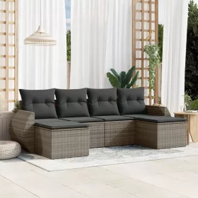    6 részes szürke polyrattan kerti ülőgarnitúra párnákkal