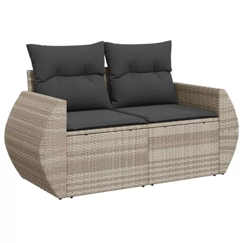  6 részes világosszürke polyrattan kerti ülőgarnitúra párnákkal