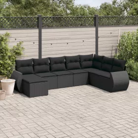    8 részes fekete polyrattan kerti ülőgarnitúra párnákkal