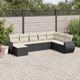    8 részes fekete polyrattan kerti ülőgarnitúra párnákkal